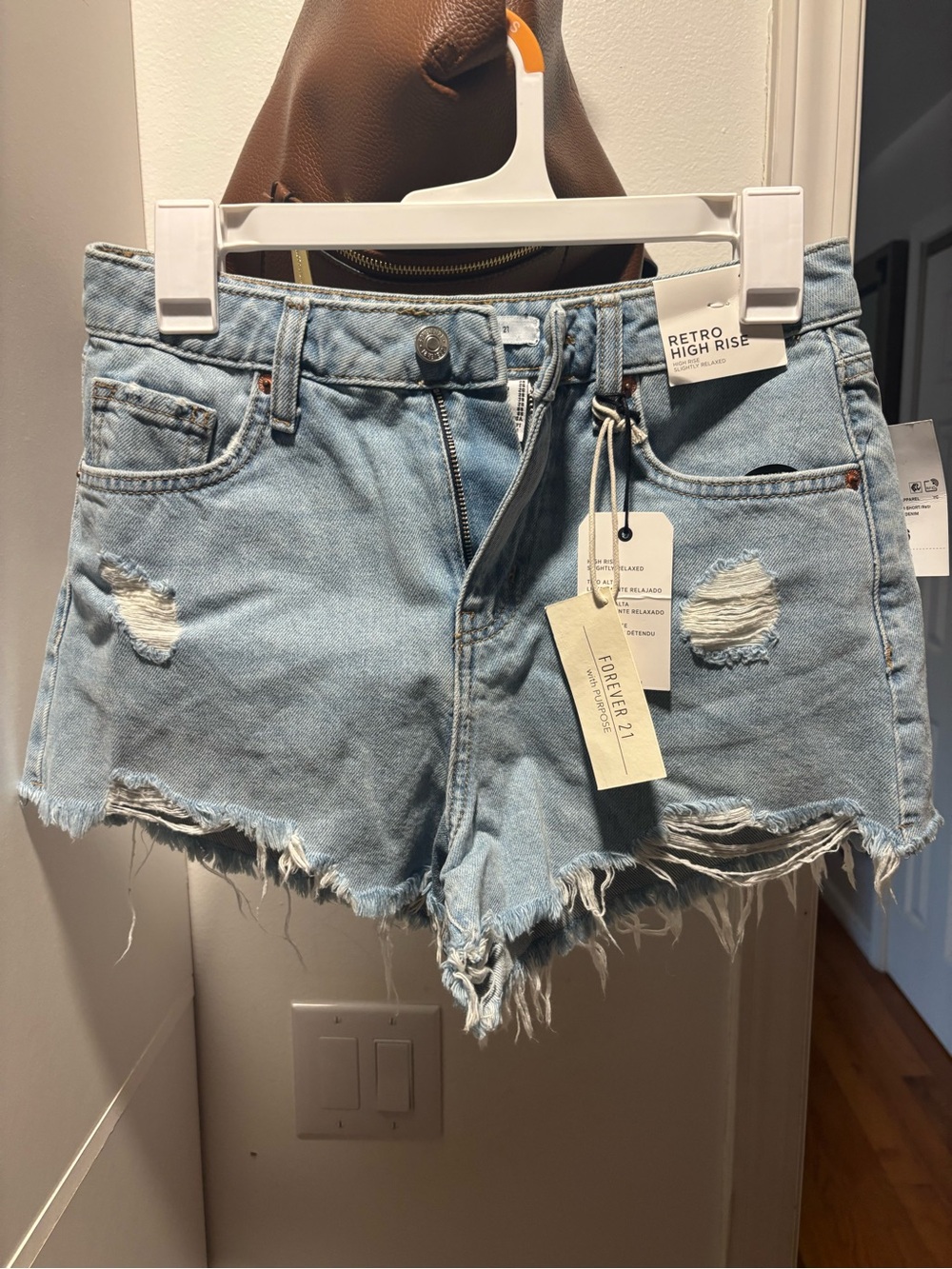 Forever 21 Retro High-Rise Light Blue Distressed Denim Shorts